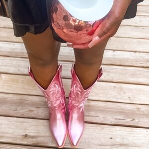 Pink Heeled Boots with Western Detailing